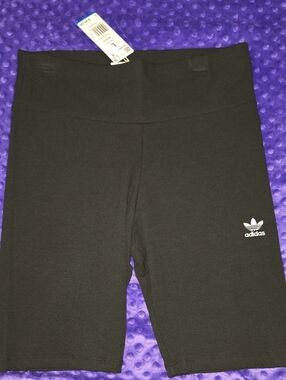 adidas Black Ribbed High-Waist Bike Shorts with Trefoil